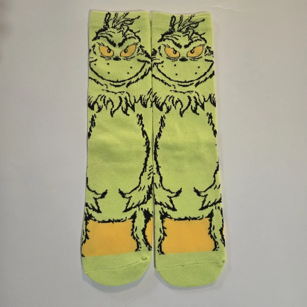 Grinch Crew Socks Green and Yellow